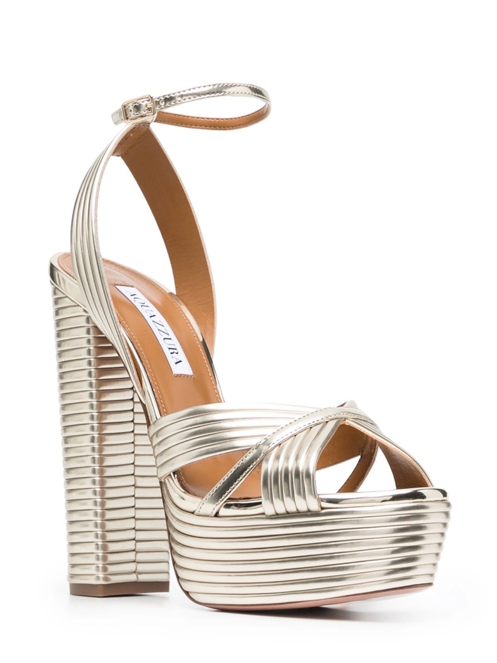 Aquazzura Metallic Silver Platform Sandal with Ankle Strap